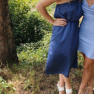 Strapless satin blue dress